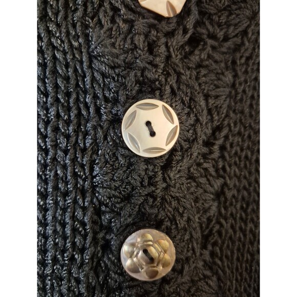 Margaret Wynn VTG Hand Loomed Sweater Boho Crochet Mother of Pearl Blk Sz O/S - Picture 3 of 9